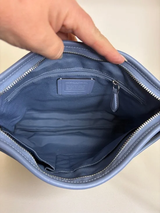 COACH Khaki Signature Crossbody and Wallet with Light Blue Trim - Picture 9 of 15